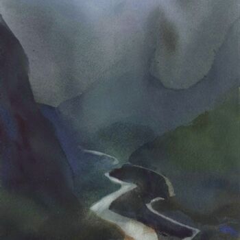Ζωγραφική με τίτλο "Gorge-ous view" από Prashant Prabhu, Αυθεντικά έργα τέχνης, Ακουαρέλα