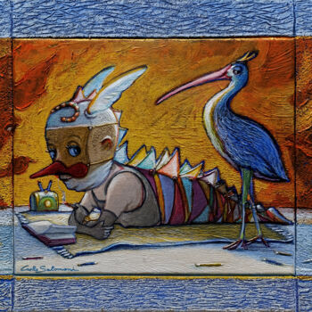 Painting titled "HARLEQUIN'S ASSISTA…" by Carlo Salomoni, Original Artwork, Acrylic Mounted on Other rigid panel