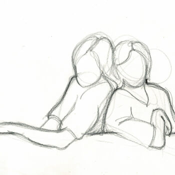 Dessin intitulée "Deux femmes - A-0081" par Alliet-Delacroix, Œuvre d'art originale, Crayon
