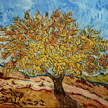 Peinture intitulée "Tree in the mountai…" par Yorgos Touskas, Œuvre d'art originale, Acrylique Monté sur Châssis en bois