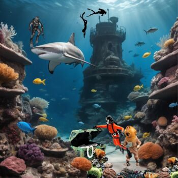 Digitale Kunst getiteld "fond marin" door Frédéric Agostini, Origineel Kunstwerk, Digitale collage