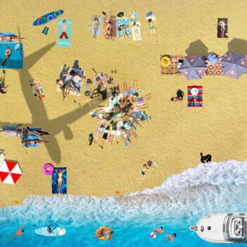 Digitale Kunst getiteld "plage vue du ciel" door Frédéric Agostini, Origineel Kunstwerk, Digitale collage