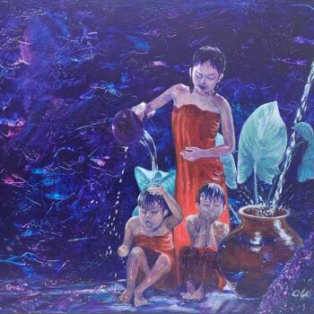 Painting titled "Fraîcheur d'Asie" by Colette Tournier, Original Artwork, Acrylic Mounted on Wood Stretcher frame