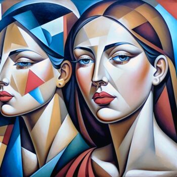 Arts numériques intitulée "ÂMES SOEURS (55CM X…" par Nictsi Khamira, Œuvre d'art originale, Peinture numérique