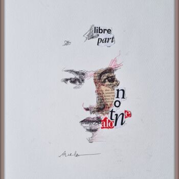 Drawing titled "Portrait" by Aurélie Salvaing, Original Artwork, Ballpoint pen Mounted on Wood Panel