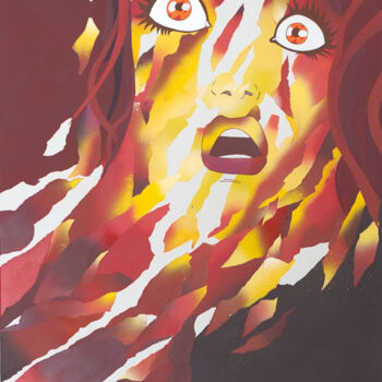 Peinture intitulée "Fire Spirit" par Wallhacker, Œuvre d'art originale, Bombe aérosol Monté sur Châssis en bois