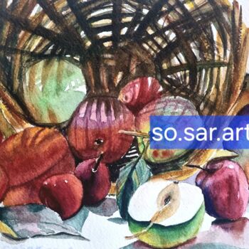 Pintura titulada "Picnic Fruit Show" por Sosar, Obra de arte original, Acuarela