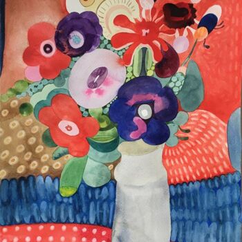 Painting titled "Bouquet • 5 Aquarel…" by Pétronille Remaury, Original Artwork, Watercolor