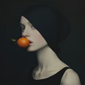 Digitale Kunst getiteld "Citrus Bite in Black" door Suima, Origineel Kunstwerk, Digitale afdruk