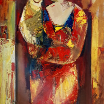 Peinture intitulée "In Mother's Arms" par Mateos Sargsyan, Œuvre d'art originale, Huile Monté sur Châssis en bois