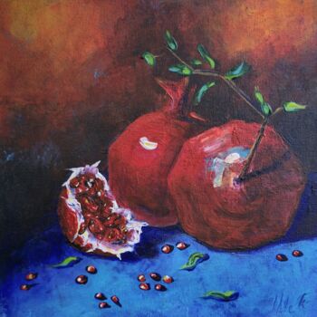 「Vibrant Pomegranate…」というタイトルの絵画 Nataliia Lynnykによって, オリジナルのアートワーク, アクリル ウッドストレッチャーフレームにマウント