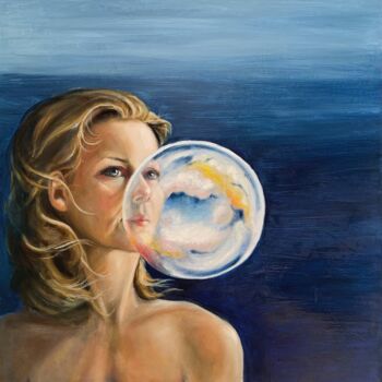 绘画 标题为“Suspended Skies” 由Maria Romano, 原创艺术品, 油 安装在木质担架架上