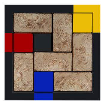 雕塑 标题为“Tetris Primary Black” 由Davide Capriata, 原创艺术品, 木 安装在木板上