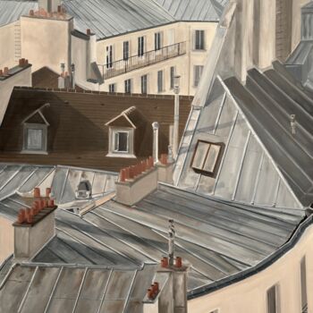 Peinture intitulée "Sur les toits de Pa…" par Marie France Garrigues, Œuvre d'art originale, Huile Monté sur Châssis en bois