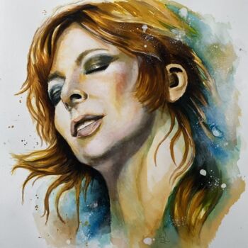 Peinture intitulée "Mylène Farmer Douce…" par Le Filon D'Art, Œuvre d'art originale, Aquarelle