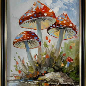 Pittura intitolato "Fly agarics.#6. Lan…" da Vita Schagen, Opera d'arte originale, Olio Montato su Cartone