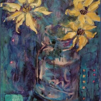 Painting titled "Fleurs tardives" by Mireille Potvin, Original Artwork, Acrylic Mounted on Wood Stretcher frame