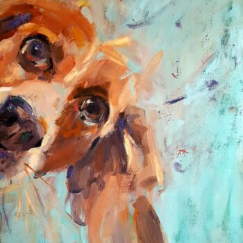 Painting titled "Regard coquin" by Isabelle Cotillard, Original Artwork, Oil Mounted on Wood Stretcher frame