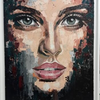 Painting titled "Mujer sobre oscuro" by Luis Fernando Otero, Original Artwork, Oil Mounted on Wood Panel
