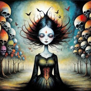 Painting titled "Necromancer's Muse" by Alexandr Kuznetsov, Original Artwork, Acrylic Mounted on Wood Stretcher frame