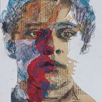 Drawing titled "Portrait homme" by Aurélie Salvaing, Original Artwork, Ink