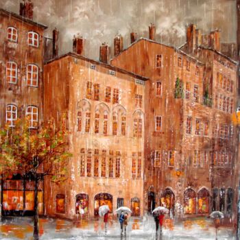 Peinture intitulée "Lyon Place du Change" par Felix Boulay, Œuvre d'art originale, Huile Monté sur Châssis en bois