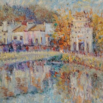 Peinture intitulée "Autumn Colors of Re…" par Guo Zhang, Œuvre d'art originale, Tempera