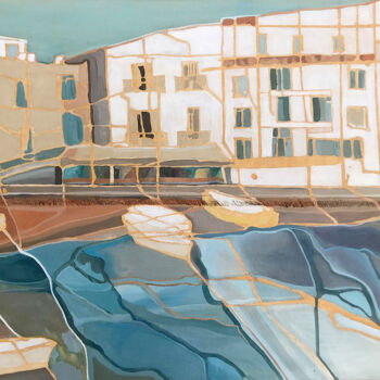 Painting titled "Cadaqués" by Kelly Allison, Original Artwork, Acrylic Mounted on Wood Stretcher frame