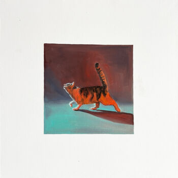 Painting titled "DYNAMIC CAT & PLAYF…" by Victo, Original Artwork, Oil Mounted on Wood Stretcher frame