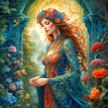 Digitale Kunst getiteld "Jardins Secrets - R…" door Kyrielle Fantasy, Origineel Kunstwerk, AI gegenereerde afbeelding