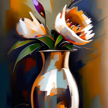「Ty2 reflective vase…」というタイトルのデジタルアーツ Si Levinによって, オリジナルのアートワーク, AI生成画像 artwork_cat.にマウント