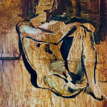 Painting titled "Young man." by Katsiaryna Sumarava, Original Artwork, Oil Mounted on Wood Stretcher frame