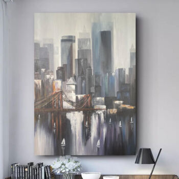 Painting titled ""Big Cities"" by Larisa Manukova, Original Artwork, Acrylic Mounted on Wood Panel