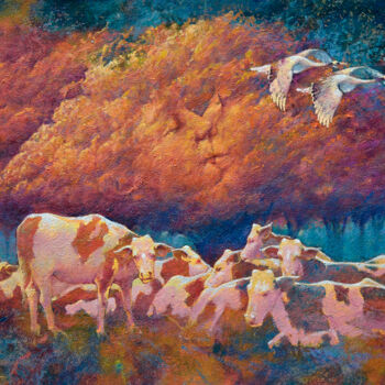 Peinture intitulée "Autumn Pastoral" par Valeriy Kot, Œuvre d'art originale, Huile Monté sur Carton