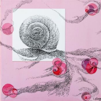 Collages intitulée "Gone on a snail tra…" par Isabelle Stagg, Œuvre d'art originale, Acrylique Monté sur Châssis en bois