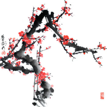 Pittura intitolato "Untitled Plum Bloss…" da Taobishu, Opera d'arte originale, Acquarello