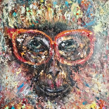 Painting titled "Monkey in glasses o…" by Raissa Kagan, Original Artwork, Acrylic