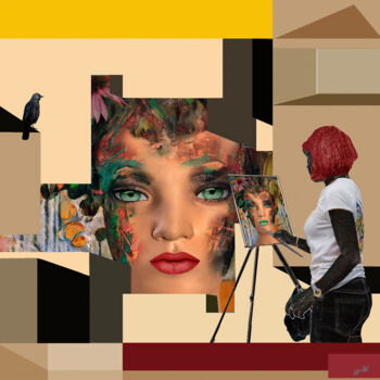 Schilderij getiteld "The woman who paints" door Piet Prins, Origineel Kunstwerk, 2D Digital Work
