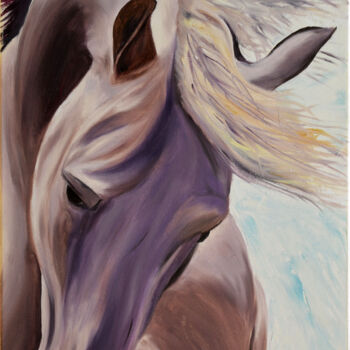 Malerei mit dem Titel "Crinière au vent" von Jacques Maupas, Original-Kunstwerk, Öl Auf Keilrahmen aus Holz montiert