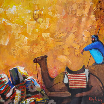 Ζωγραφική με τίτλο "A Resting Bedouin" από Serkhach, Αυθεντικά έργα τέχνης, Λάδι Τοποθετήθηκε στο Ξύλινο φορείο σκελετό