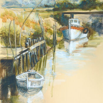 Painting titled "Le Chenal" by Benedicte Gele, Original Artwork, Watercolor