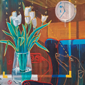 Painting titled "Tulips" by Simon Somin, Original Artwork, Acrylic Mounted on Wood Stretcher frame