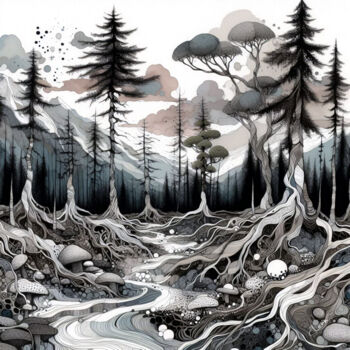 数字艺术 标题为“forest thicket tape…” 由Si Levin, 原创艺术品, AI生成的图像 安装在artwork_cat.上