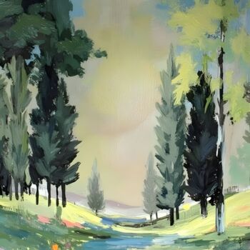 Digitale Kunst getiteld "Landscape series #22" door Kyozai, Origineel Kunstwerk, AI gegenereerde afbeelding