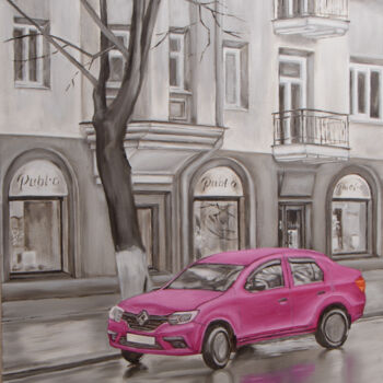 Schilderij getiteld ""Розовый авто"" door Serhio Brugejro, Origineel Kunstwerk, Olie