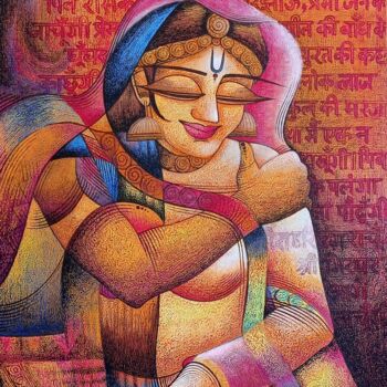 Painting titled "Girdhar Age Nachungi" by Devi Rani Dasgupta Devi, Original Artwork, Acrylic
