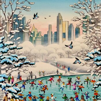 Painting titled "Les patineurs de Ce…" by Charlotte Lachapelle, Original Artwork, Acrylic