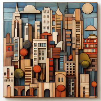 「Cityscape: A Blend…」というタイトルのデジタルアーツ Alberto Capitaniによって, オリジナルのアートワーク, AI生成画像