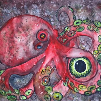 Malerei mit dem Titel "Octopus" von Yana Bila, Original-Kunstwerk, Aquarell