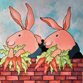Peinture intitulée "Le partage du déjeu…" par Jocelyne Deschamps-Kus, Œuvre d'art originale, Acrylique Monté sur Autre panne…